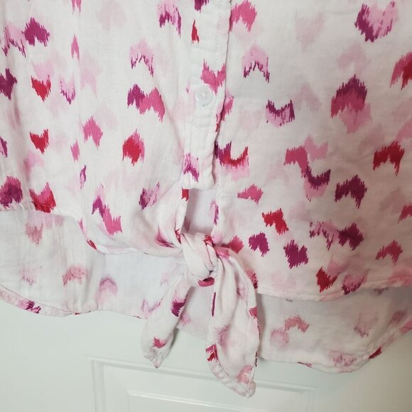 Beachlunchlounge Button Up Shirt Medium White Pink Double layer Cotton Gauze Tie - Picture 6 of 12